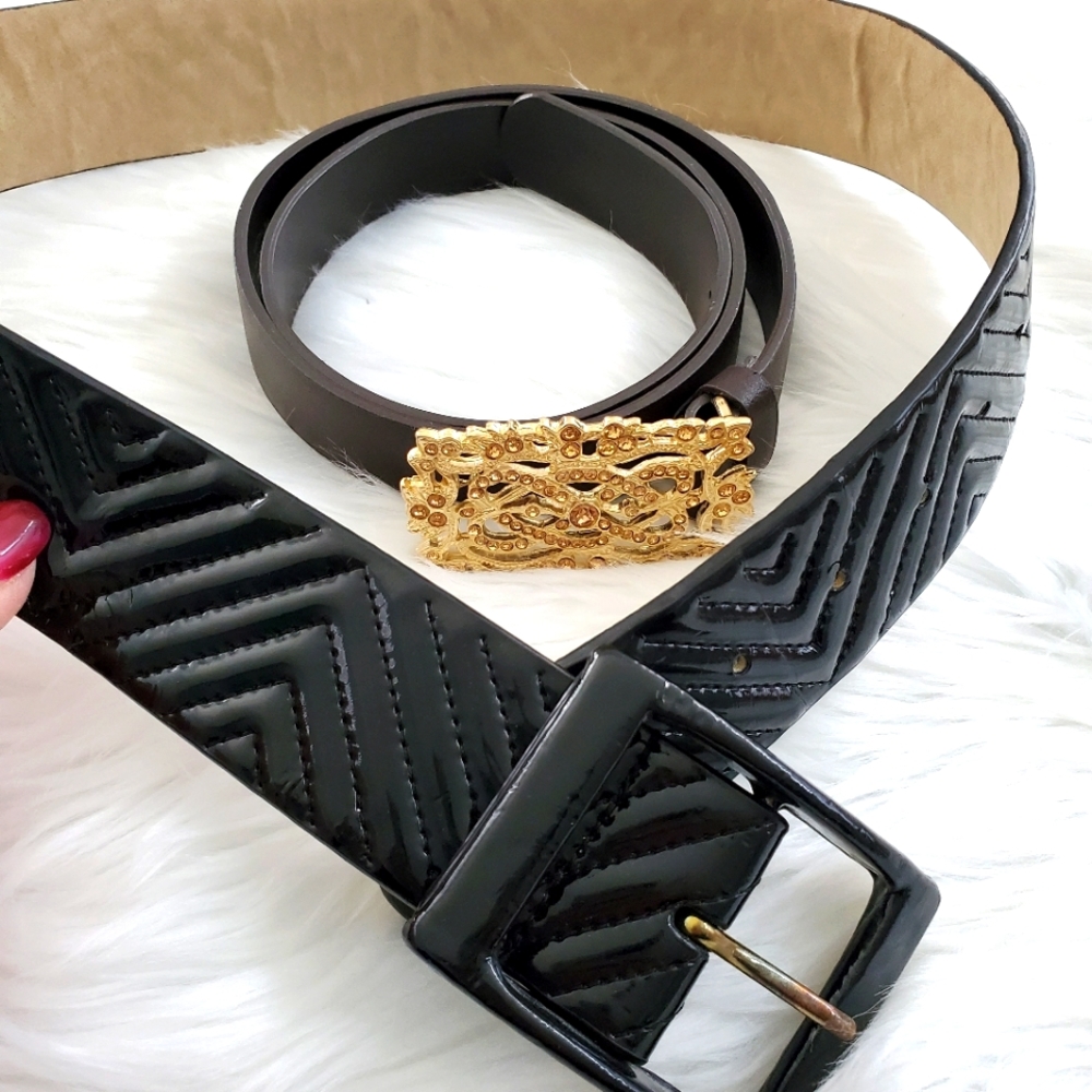 LOT of 2 Belts Black Patent Leather / Brown Liz Claiborne